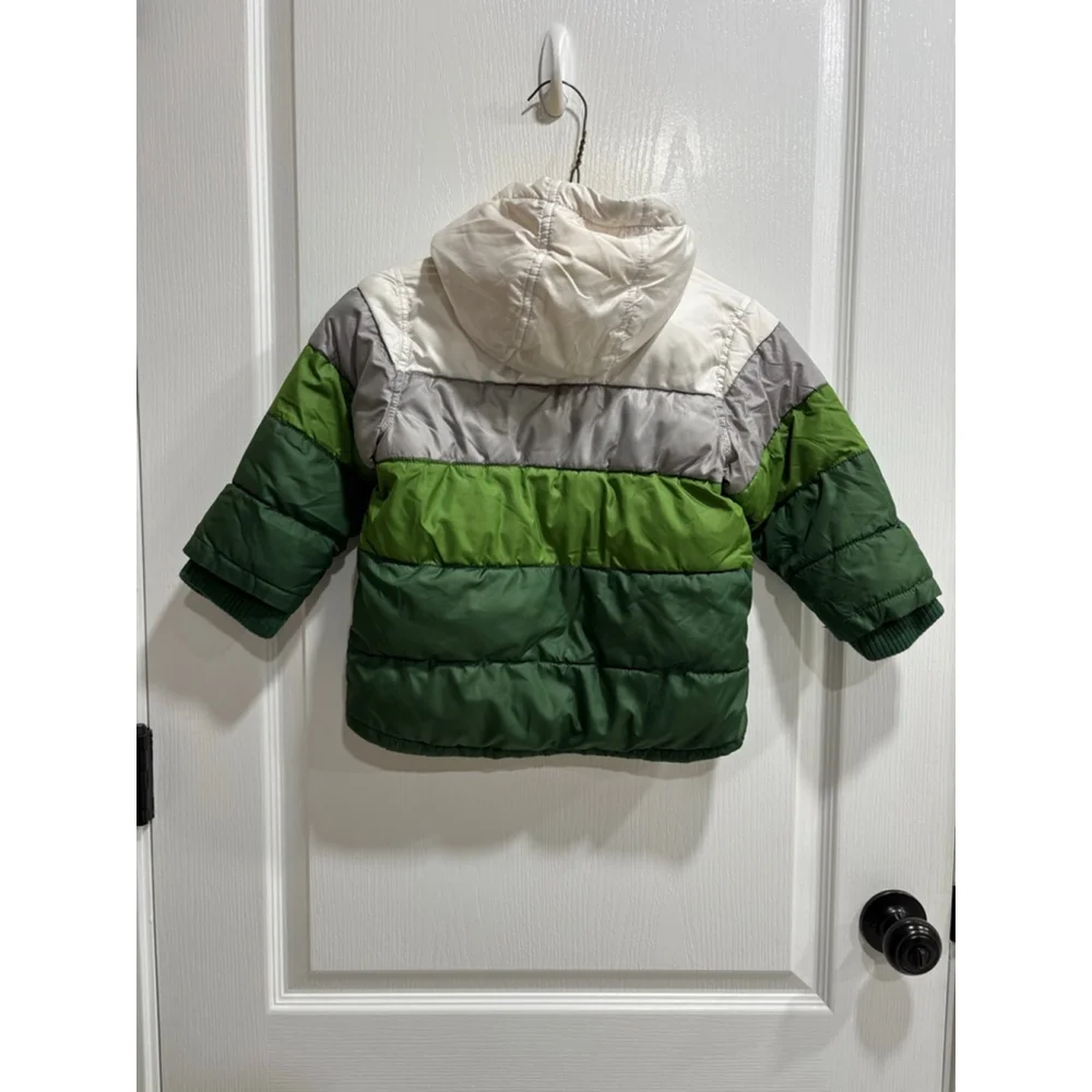 Kids Old Navy Hooded Color Block Puffer Jacket with Yellow Fleece Lining, 3T